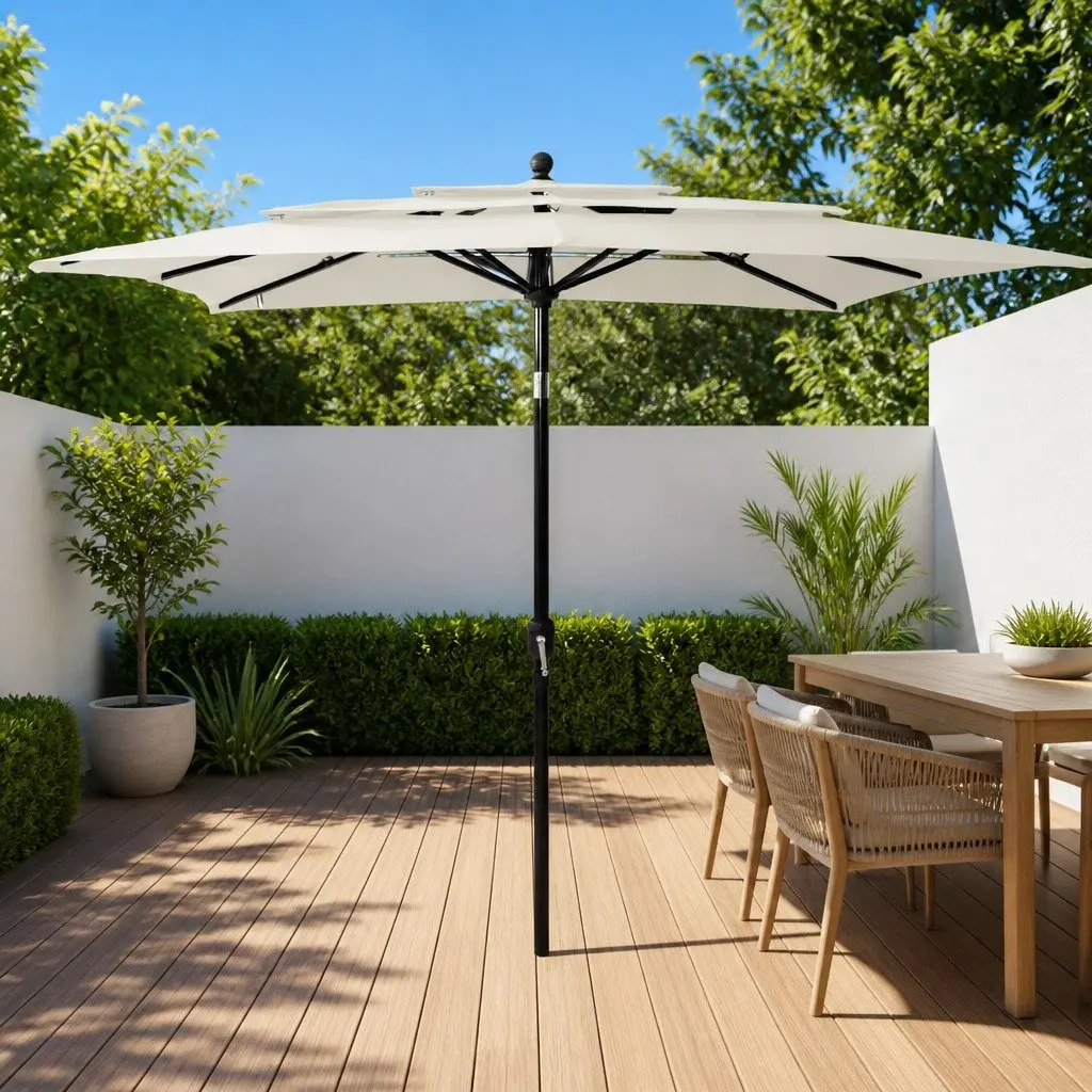 3-Tier Garden Parasol UV Protective Polyester 2.5 x 2.5 m Outdoor Sunshade Crank Tilt Foldable