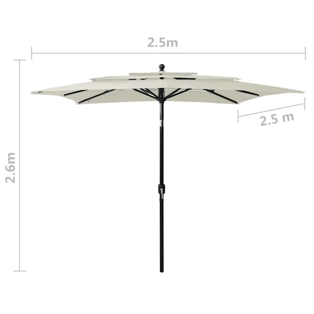 3-Tier Garden Parasol UV Protective Polyester 2.5 x 2.5 m Outdoor Sunshade Crank Tilt Foldable