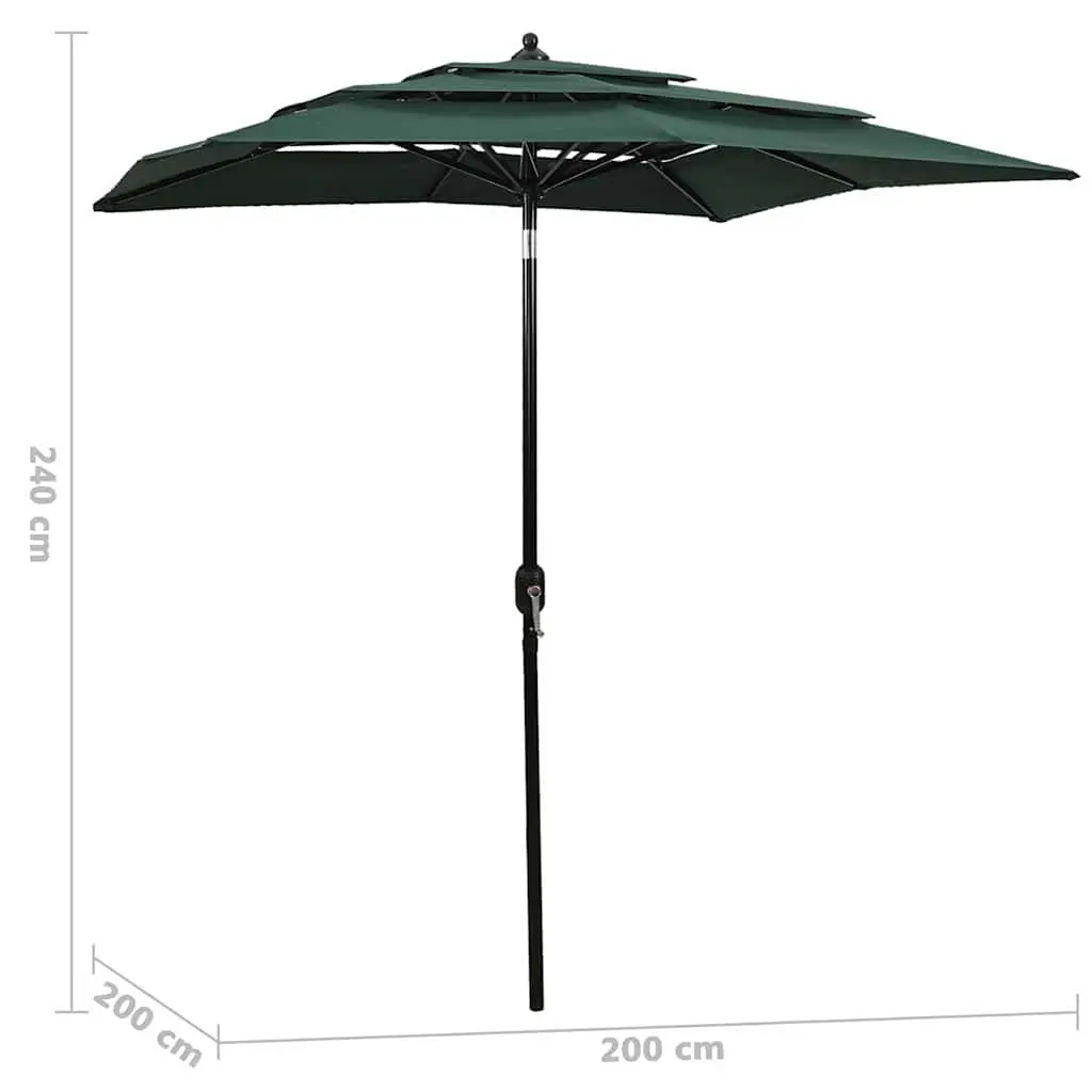 Garden Parasol 3-Tier UV Protective Green 2x2m Crank Tilt