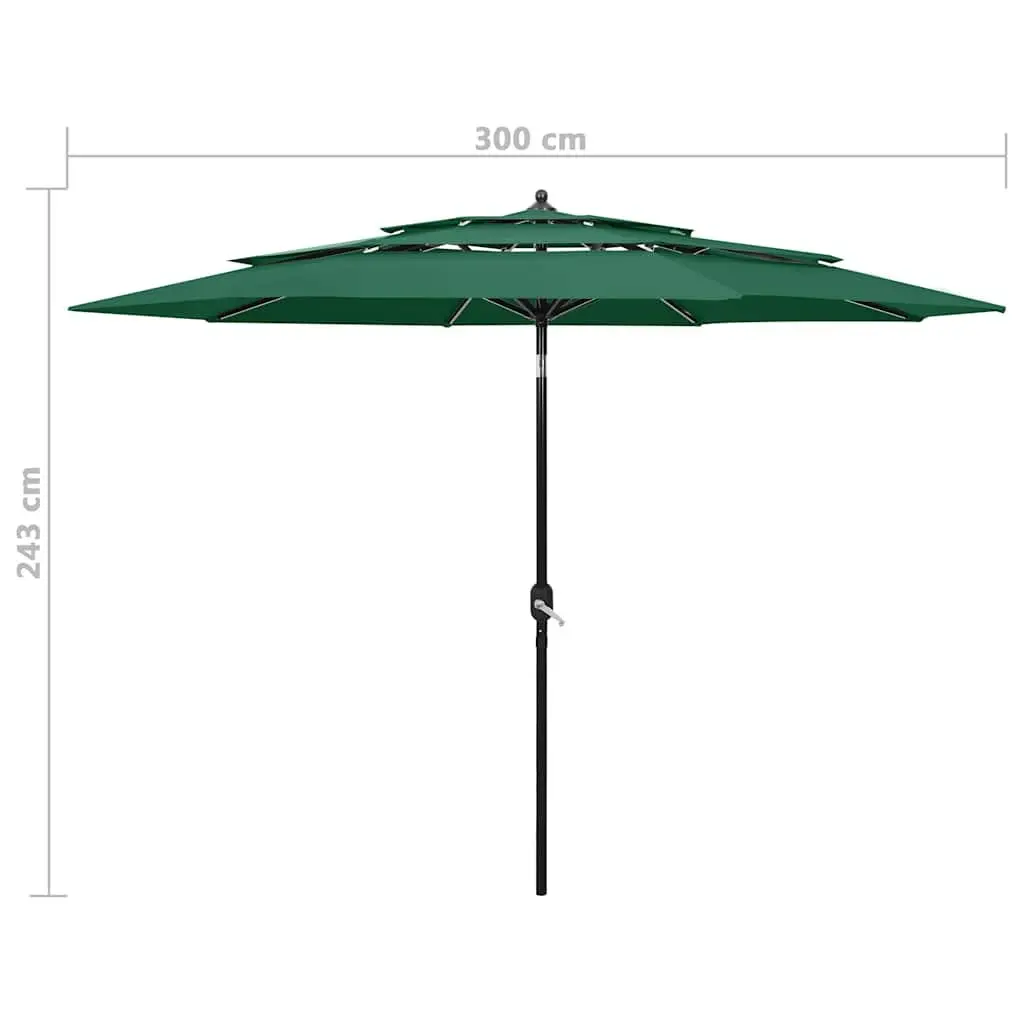 3m Green Garden Parasol with Adjustable Tilt