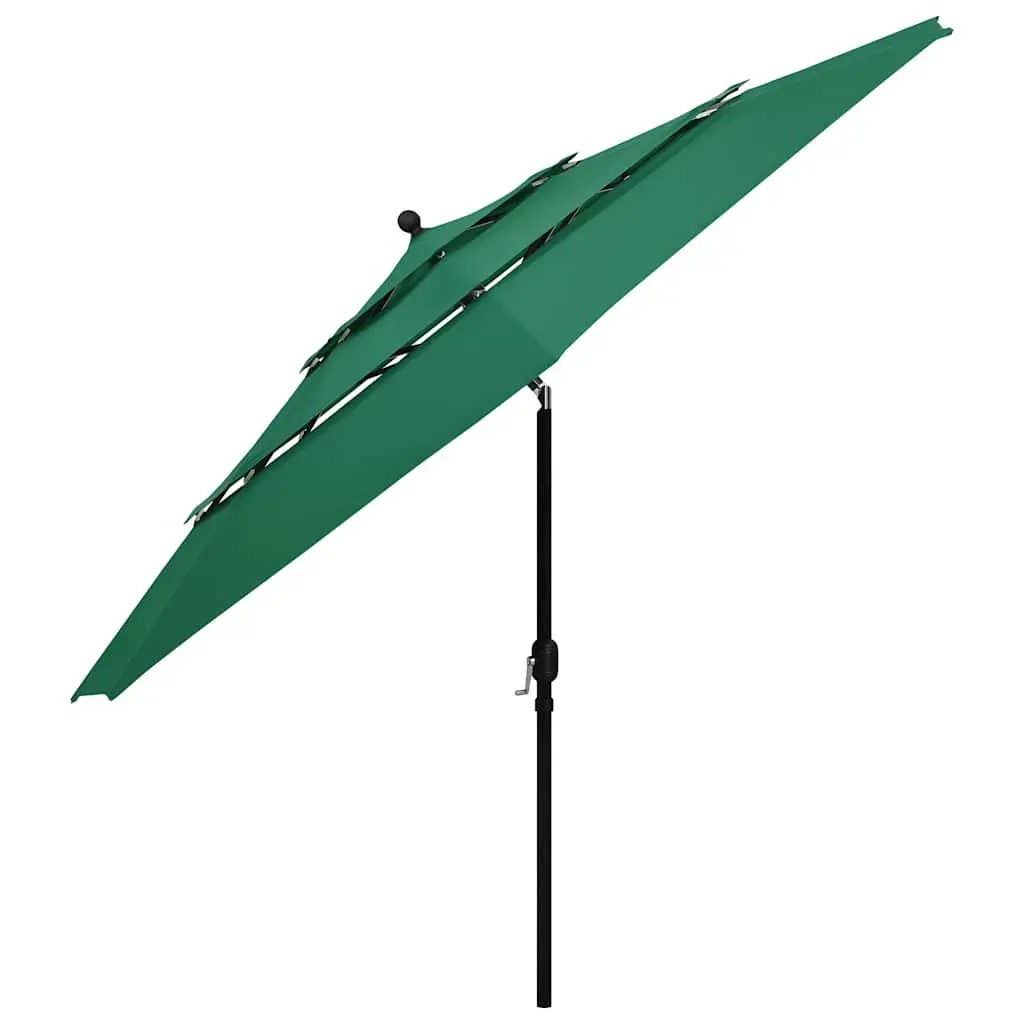 Garden Parasol 3-Tier UV Protective 3.5m Outdoor Patio Sunshade Umbrella with Crank Tilt Green
