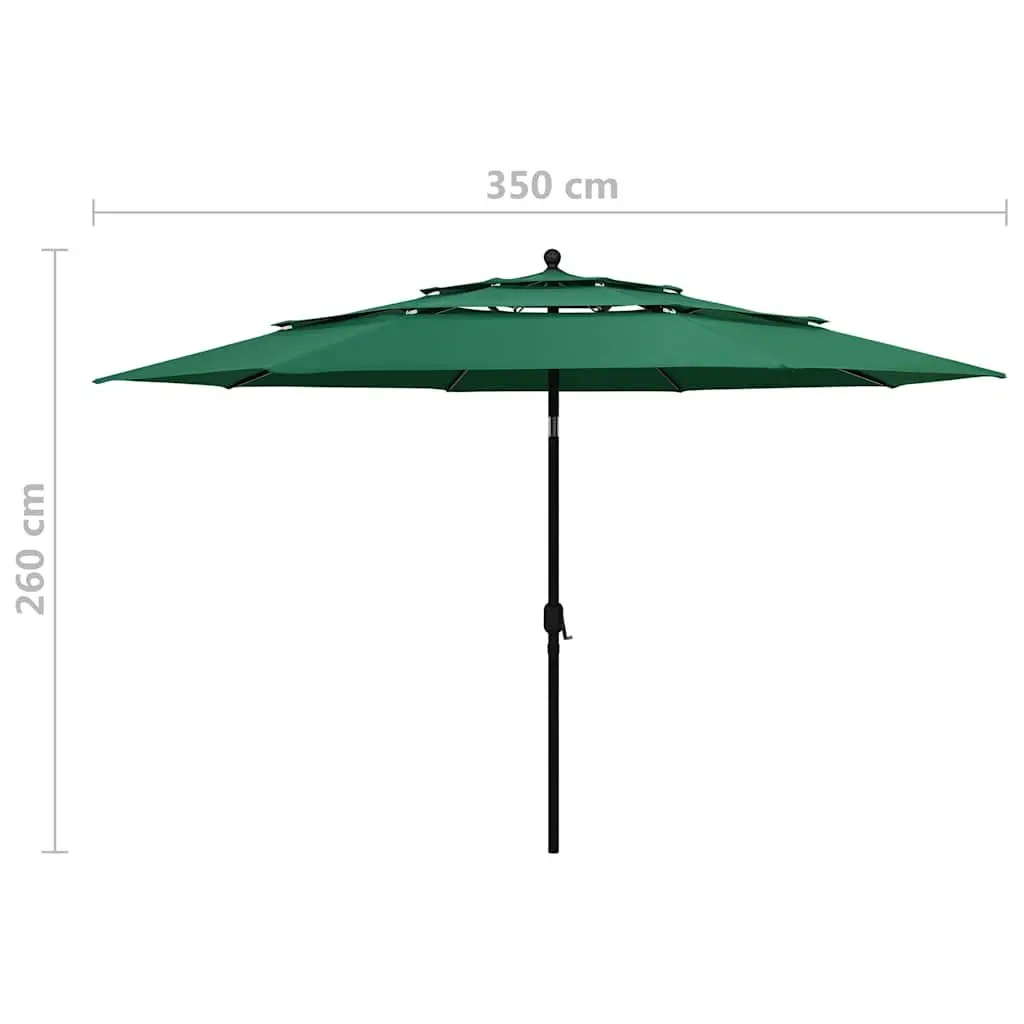 Garden Parasol 3-Tier UV Protective 3.5m Outdoor Patio Sunshade Umbrella with Crank Tilt Green