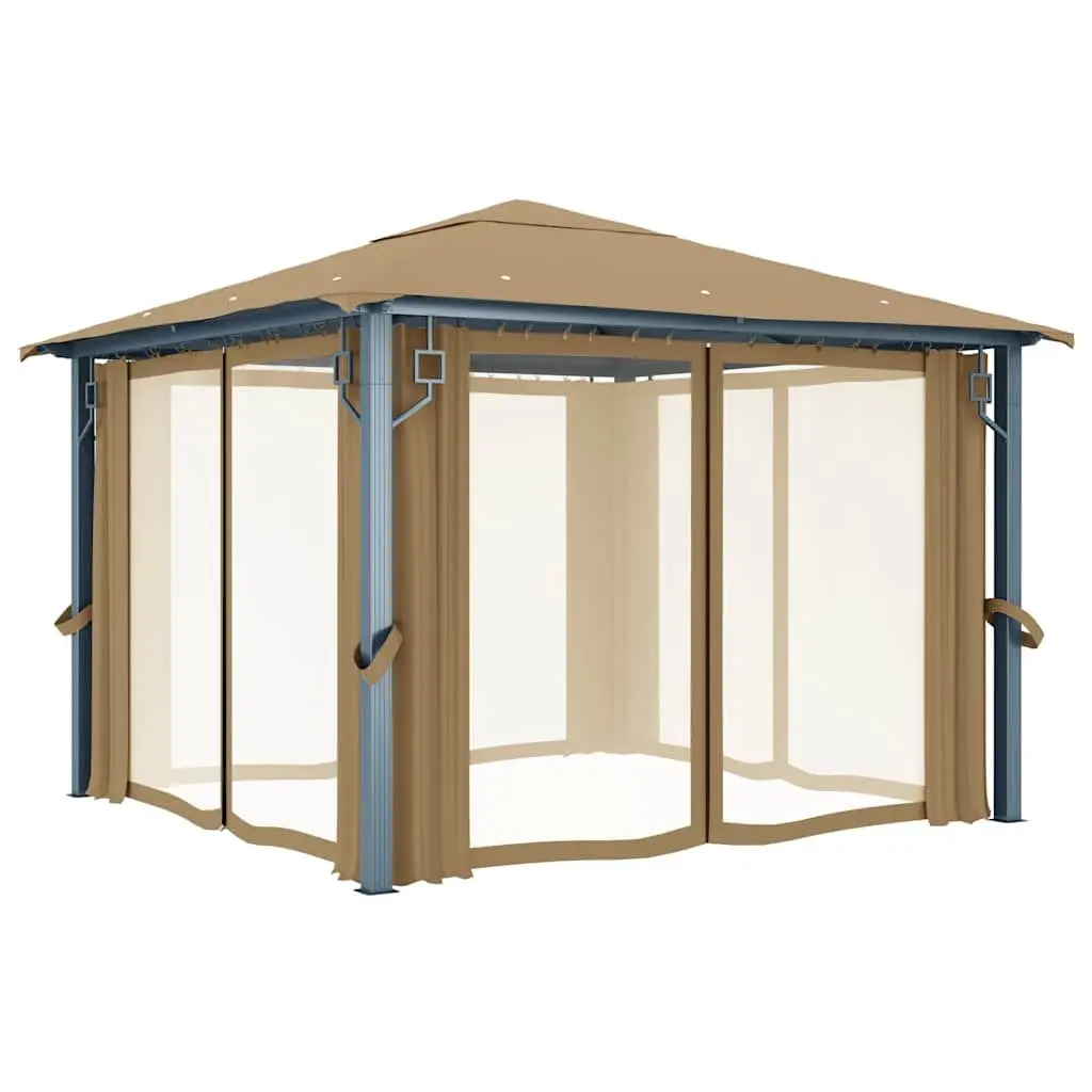 Outdoor Pavilion with Integrated Curtains 300x300cm Taupe Canopy for Garden Use