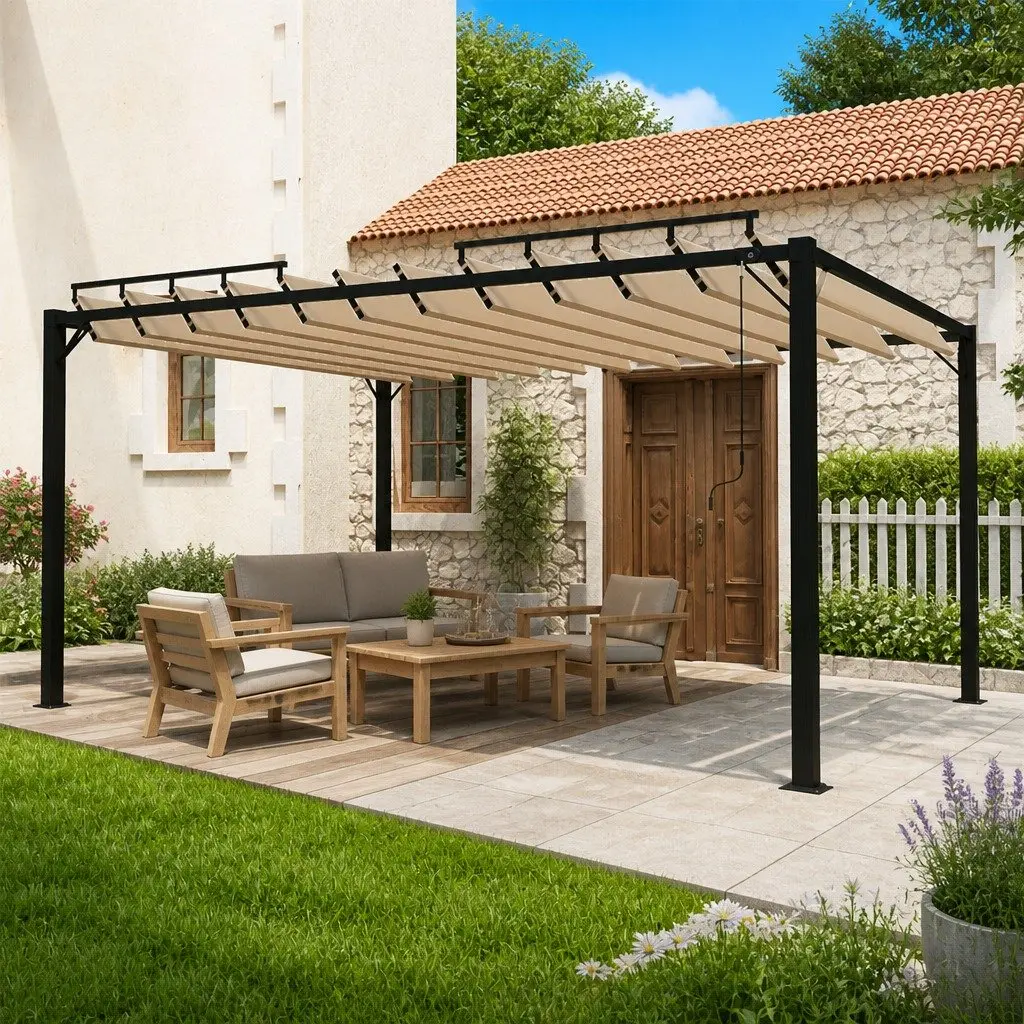 Louvered Roof Gazebo 3x4m Taupe Aluminium Outdoor Canopy Garden Patio