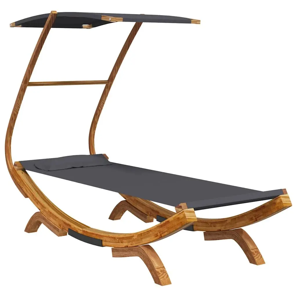 Outdoor Lounge Bed with Canopy Solid Bent Wood Frame Anthracite 100L x 190W x 134H cm