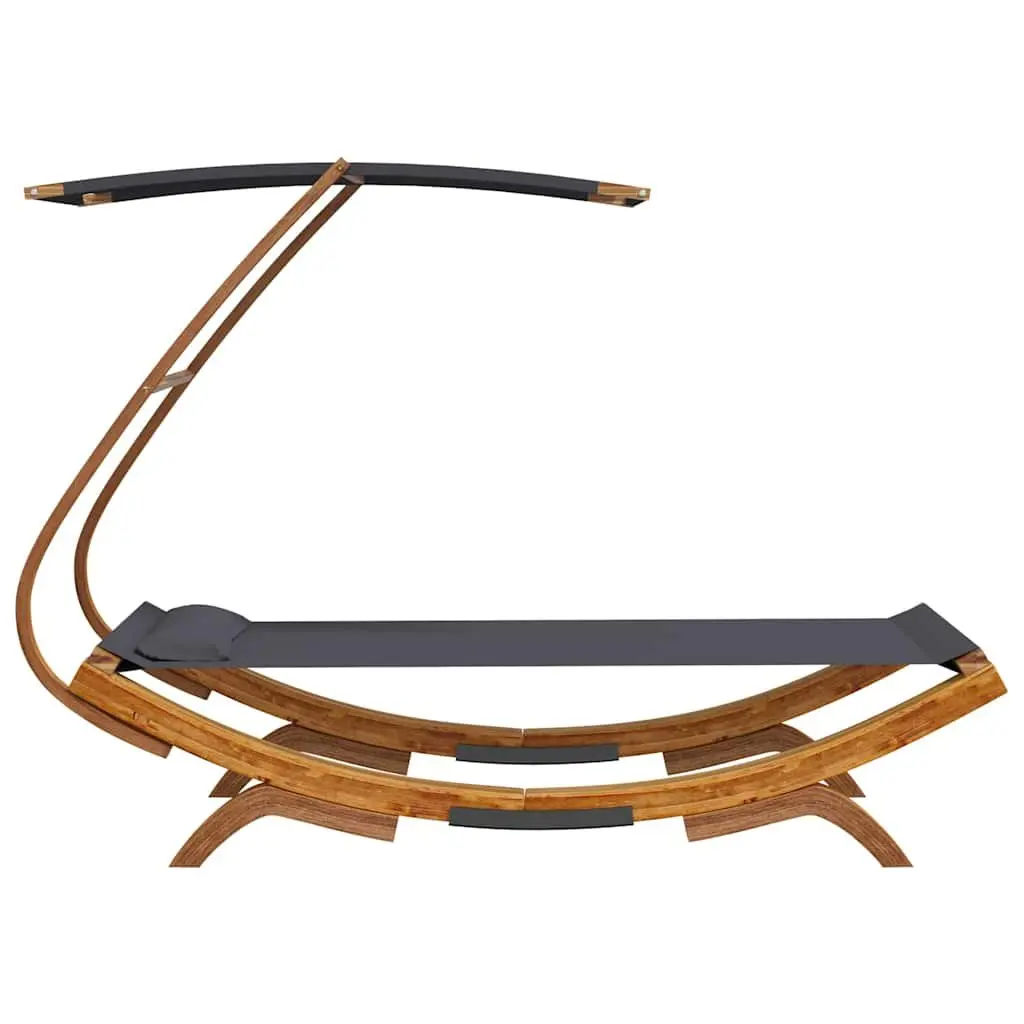 Outdoor Lounge Bed with Canopy Solid Bent Wood Frame Anthracite 100L x 190W x 134H cm