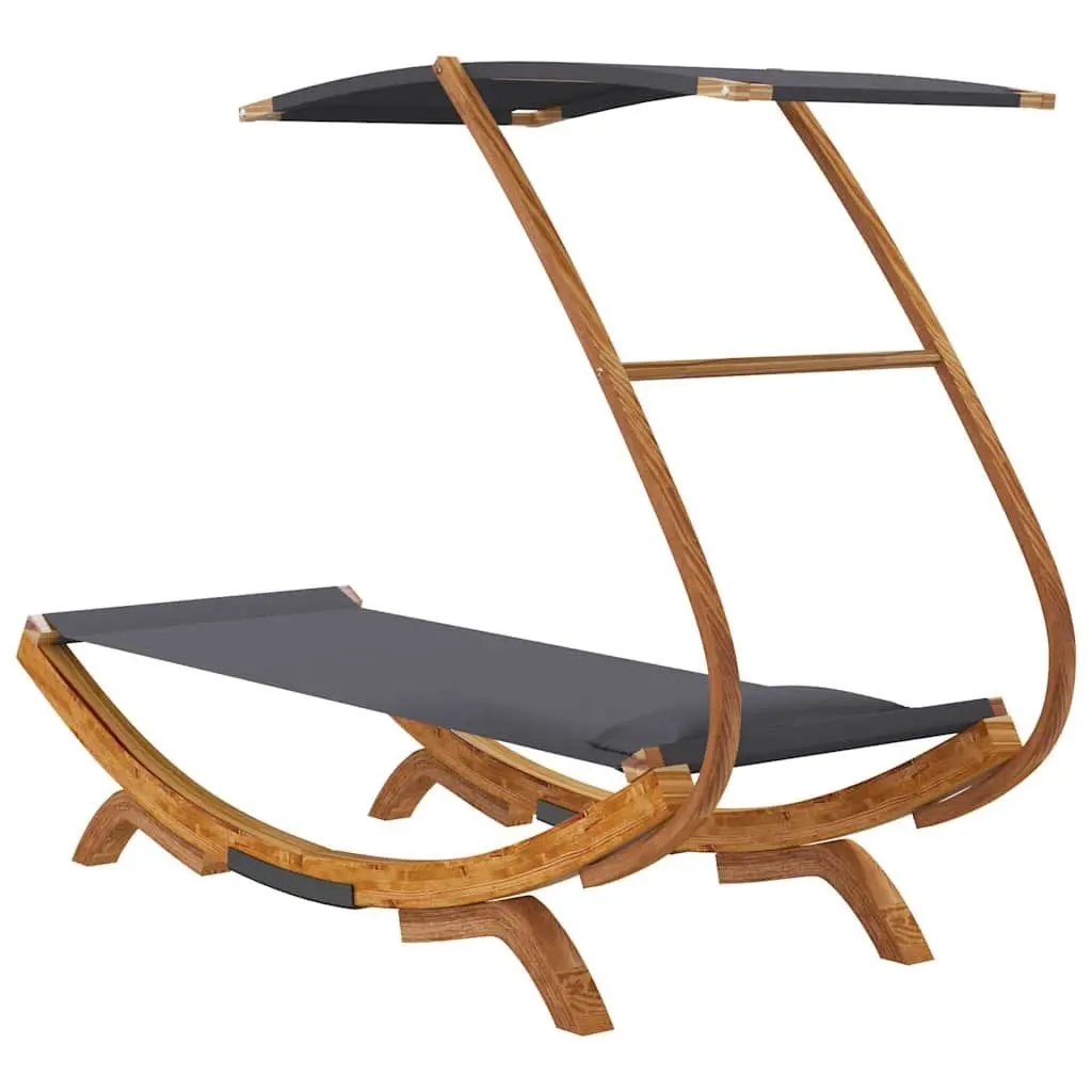 Outdoor Lounge Bed with Canopy Solid Bent Wood Frame Anthracite 100L x 190W x 134H cm