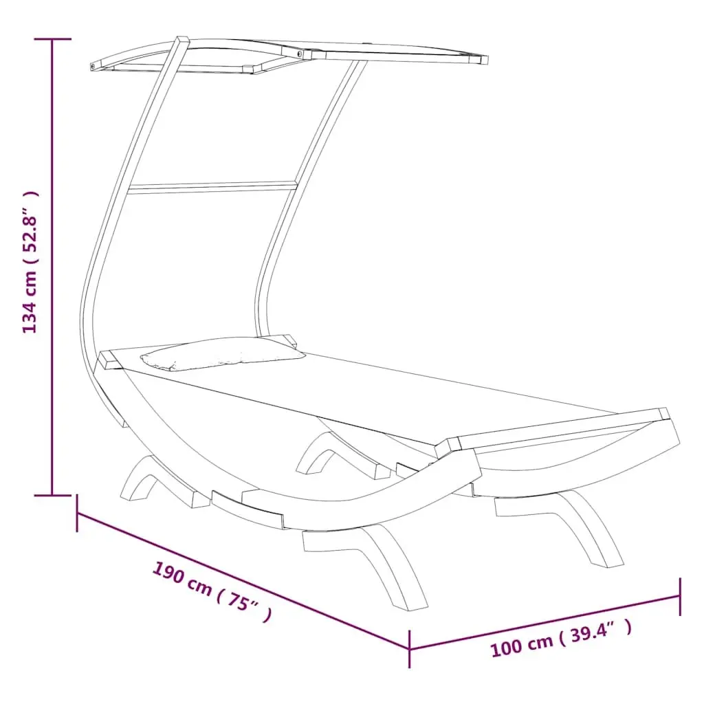 Outdoor Lounge Bed with Canopy Solid Bent Wood Frame Anthracite 100L x 190W x 134H cm