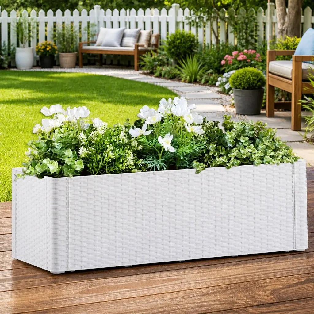 Raised Garden Bed Self Watering System with Level Indicator White 100 x 43 x 33 cm