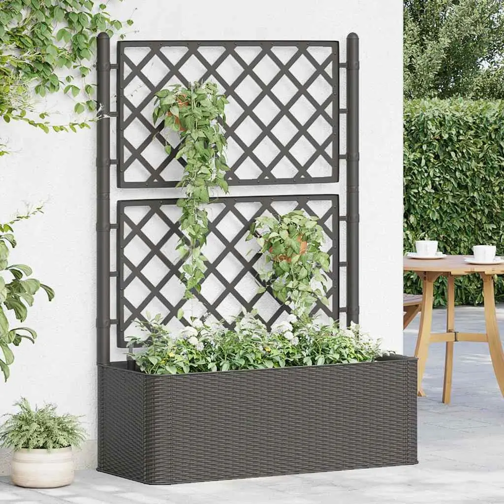 Raised Garden Bed Self Watering Planter Box with Trellis Anthracite