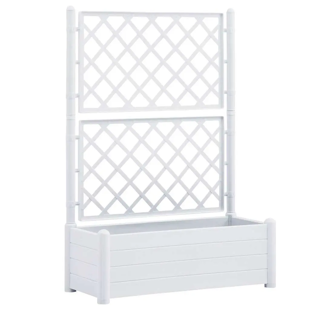 Garden Planter with Trellis Support Raised Flower Bed Outdoor White PP Pot