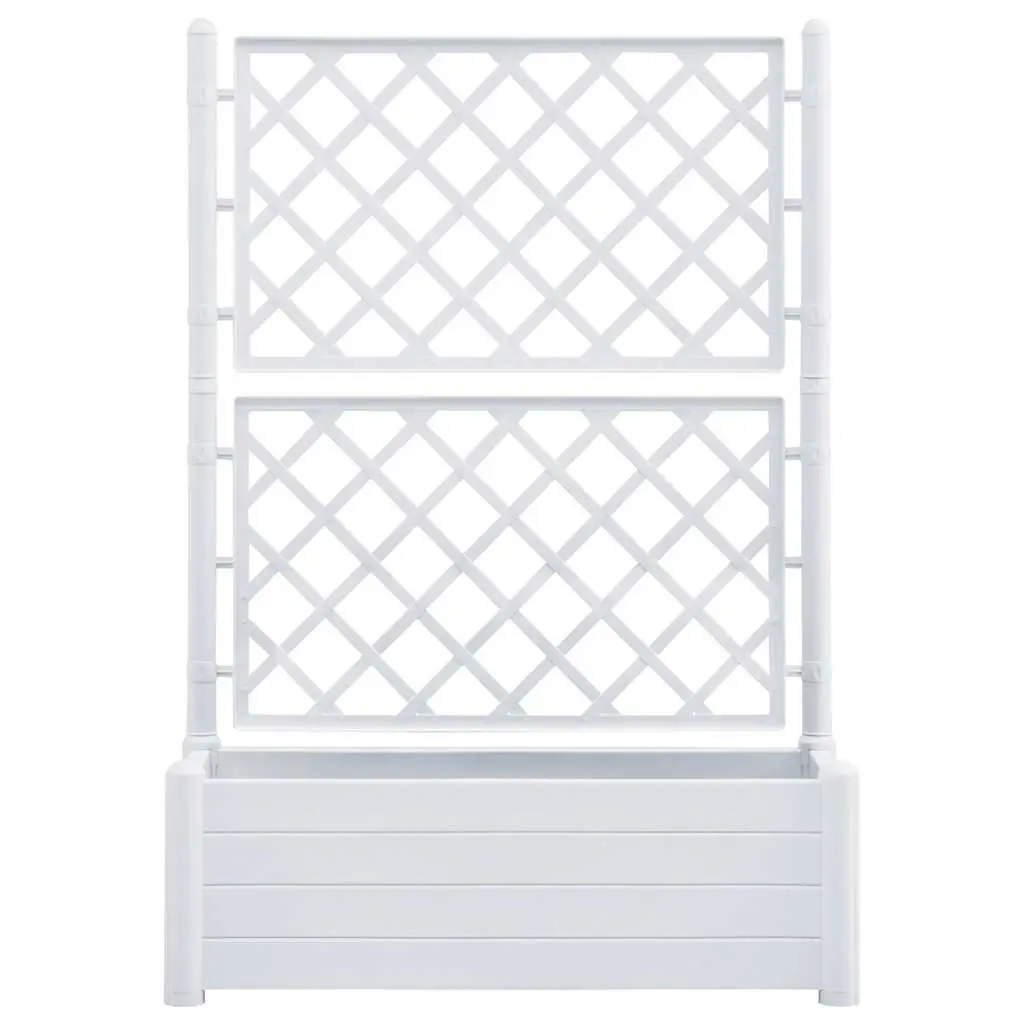 Garden Planter with Trellis Support Raised Flower Bed Outdoor White PP Pot