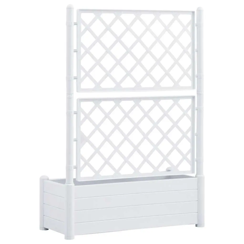 Garden Planter with Trellis Support Raised Flower Bed Outdoor White PP Pot
