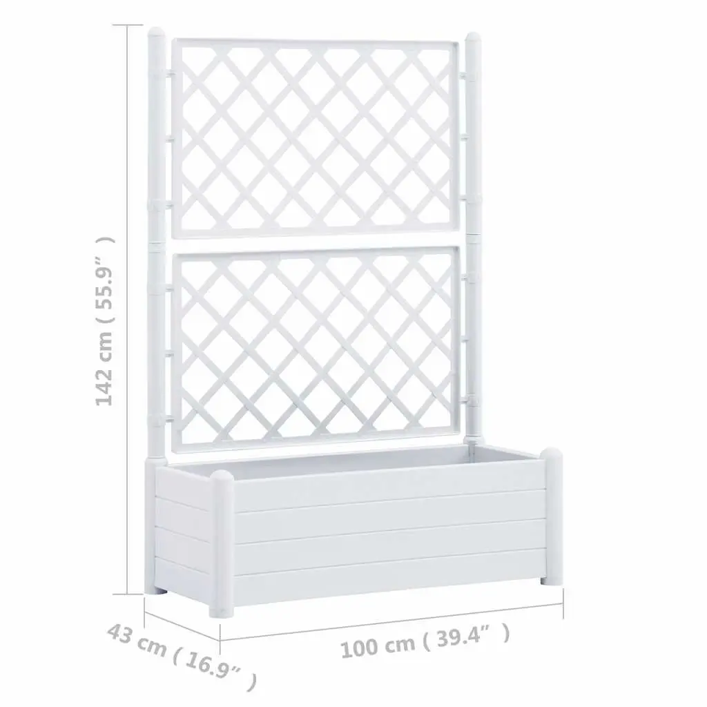 Garden Planter with Trellis Support Raised Flower Bed Outdoor White PP Pot