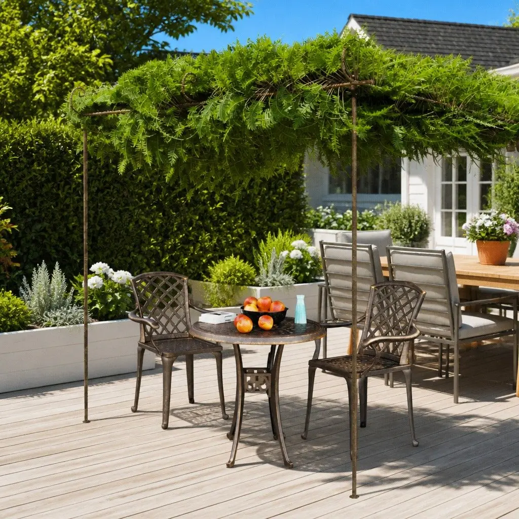 Garden Pergola Wrought Iron Frame Lean-to Brown 3x3x2.5m