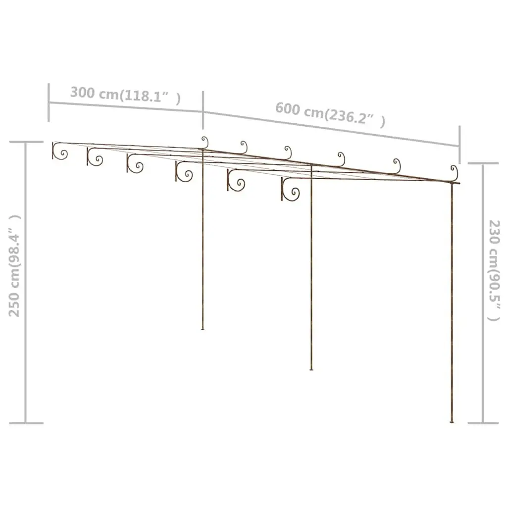 Garden Pergola Wrought Iron Frame Lean-to 6 x 3 x 2.5 m
