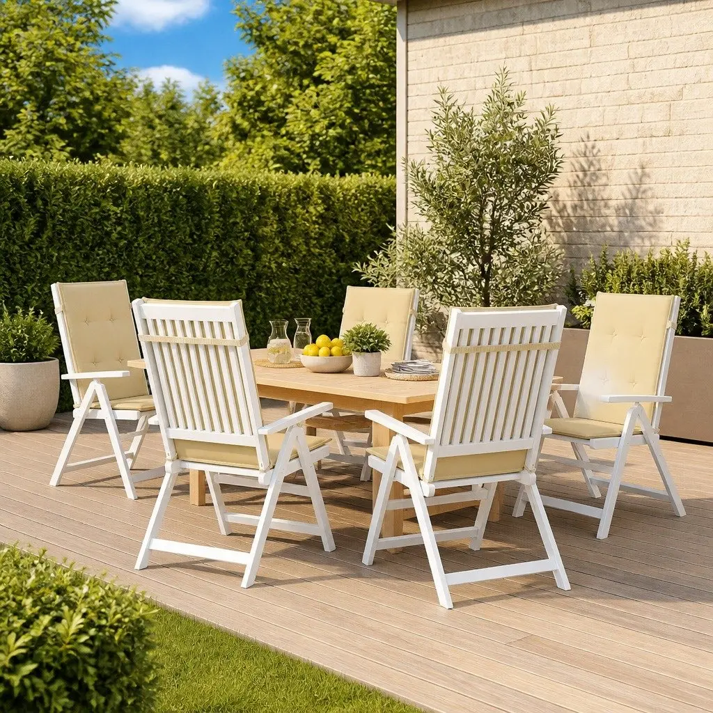 Highback Chair Cushions Durable Polyester Beige 120 x 50 x 3 cm 6 Piece Outdoor Patio Seat Pad Set