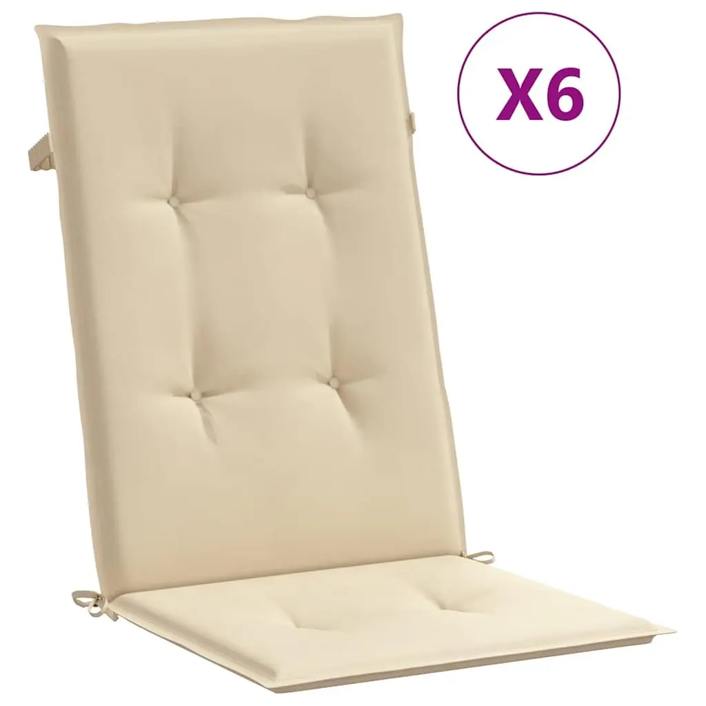 Highback Chair Cushions Durable Polyester Beige 120 x 50 x 3 cm 6 Piece Outdoor Patio Seat Pad Set