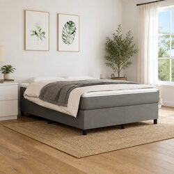Queen Size Box Spring Bed with Pocket Spring Mattress Grey Fabric 153x203cm