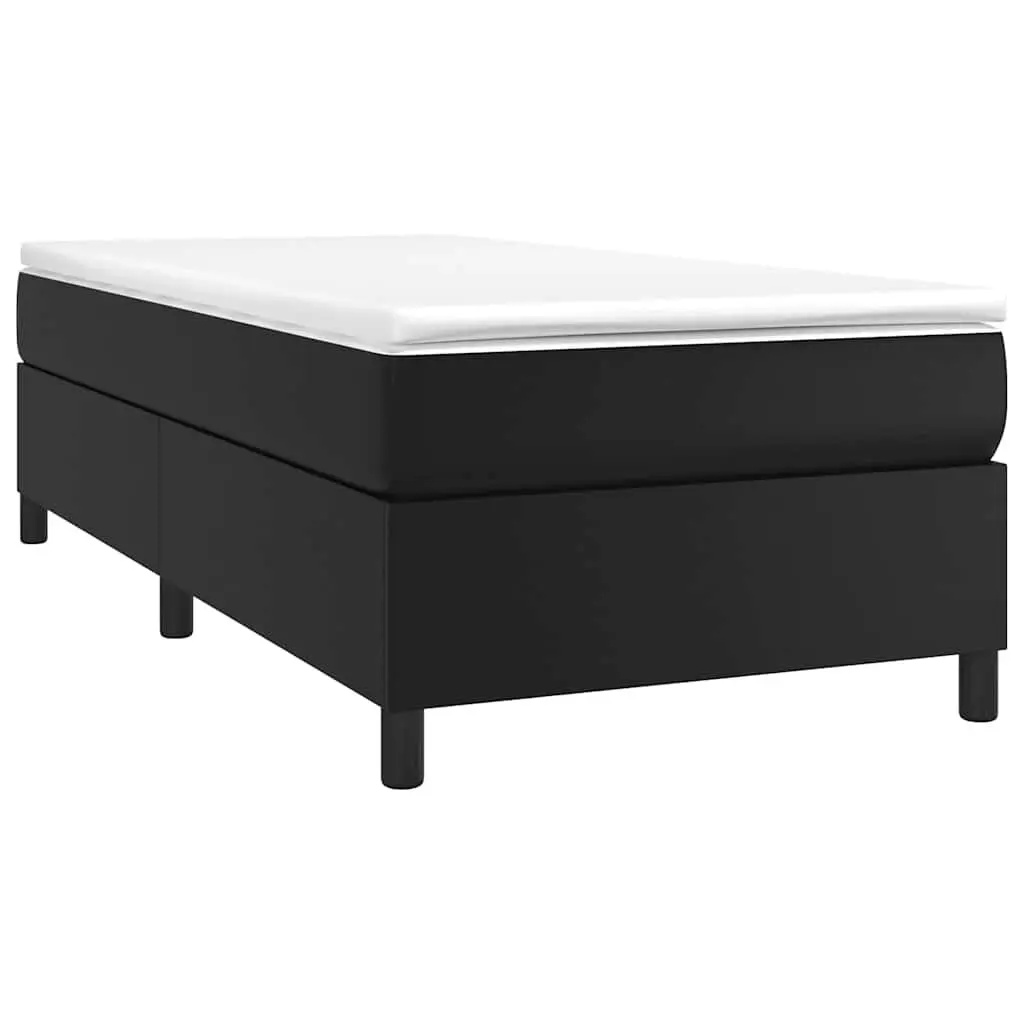 King Single Box Spring Bed with Pocket Mattress Black Faux Leather 106x203cm