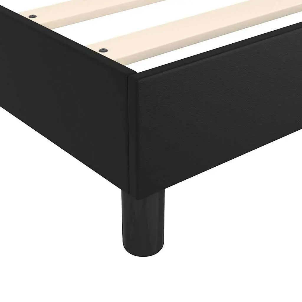 King Single Box Spring Bed with Pocket Mattress Black Faux Leather 106x203cm