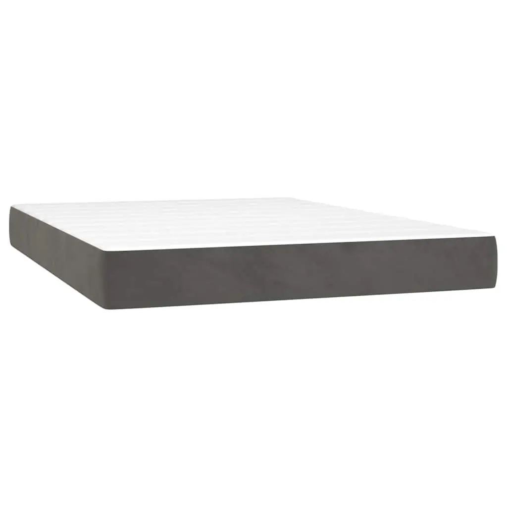 Box Spring Bed with Pocket Spring Mattress Grey Velvet Queen Size 153x203cm