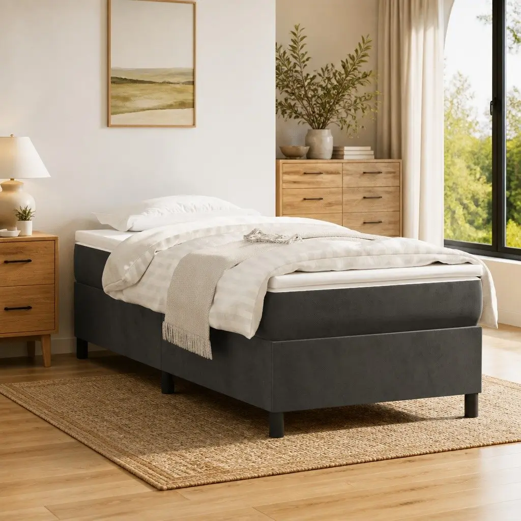 Box Spring Bed with Pocket Mattress Grey Velvet King Single