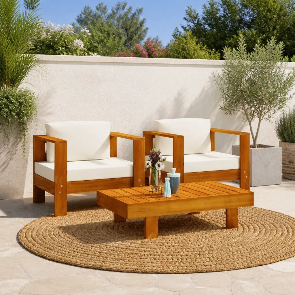 3 Piece Garden Lounge Set Solid Wood Outdoor Furniture Patio Seating with