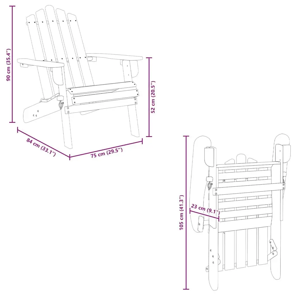 Outdoor Adirondack Chairs 2 pcs Solid Wood Garden Patio Seating Foldable Brown