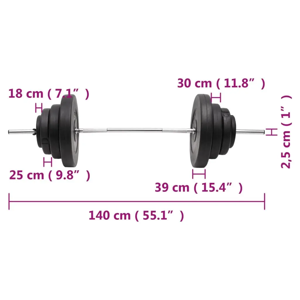 Barbell with Plates Set Chrome Plated Steel 60kg