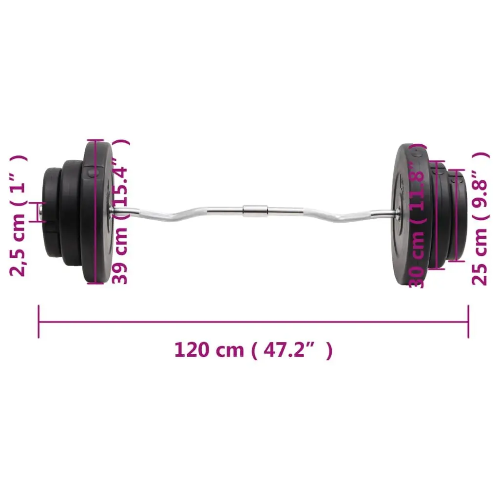 Curl Barbell Set 60kg Black Free Weight Training for Home Gym Exercise