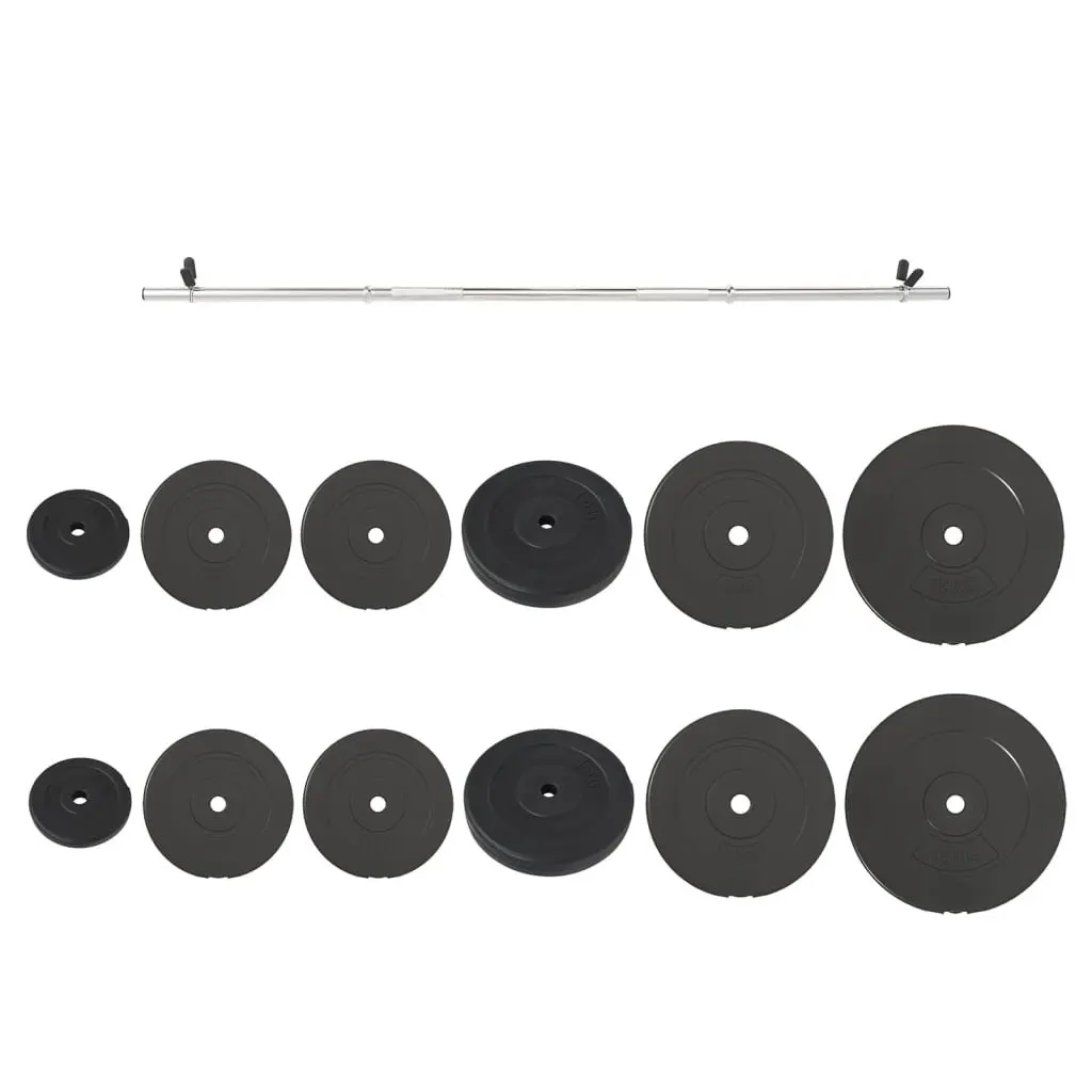 90kgBlackBarbellwithPlatesHomeGymWeightliftingSetChromePlatedSteelTrainingWeights