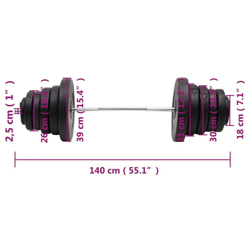 90kgBlackBarbellwithPlatesHomeGymWeightliftingSetChromePlatedSteelTrainingWeights