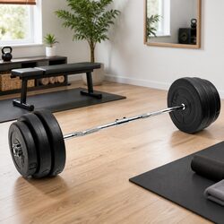 Curl Barbell with Plates 90kg Black Weightlifting Set Home Gym Free Weights
