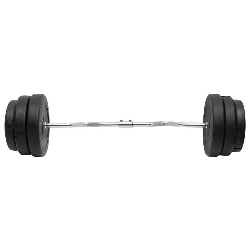 Curl Barbell Weightlifting Set 90kg Black Chrome Plated Steel with Plastic Covered Plates