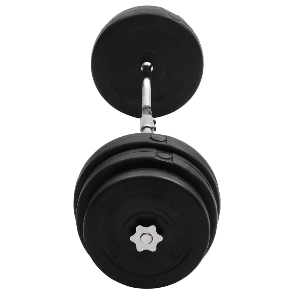 Curl Barbell Weightlifting Set 90kg Black Chrome Plated Steel with Plastic Covered Plates