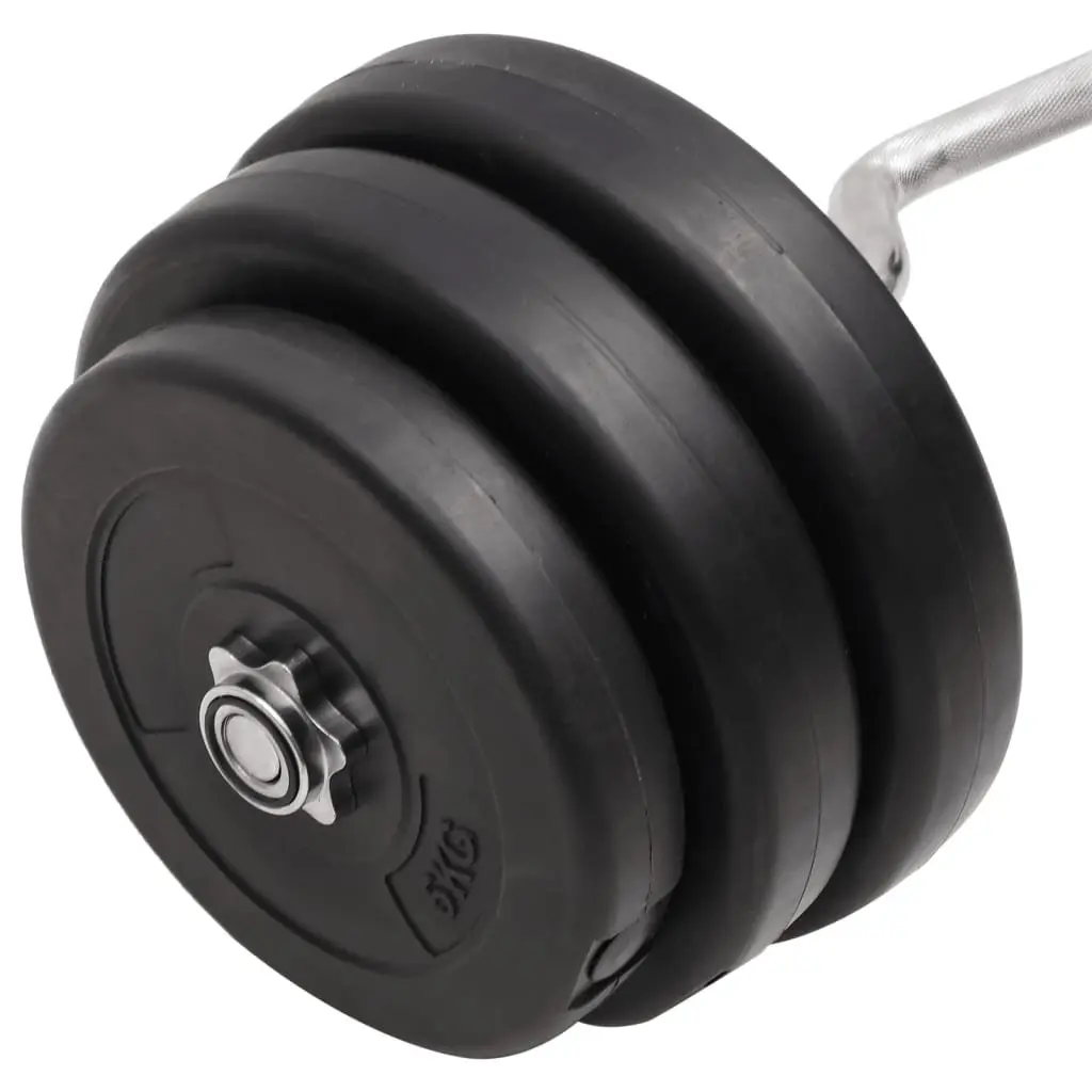 Curl Barbell Weightlifting Set 90kg Black Chrome Plated Steel with Plastic Covered Plates