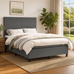 Double Box Spring Bed with Pocket Spring Mattress Grey Fabric 137x187 cm