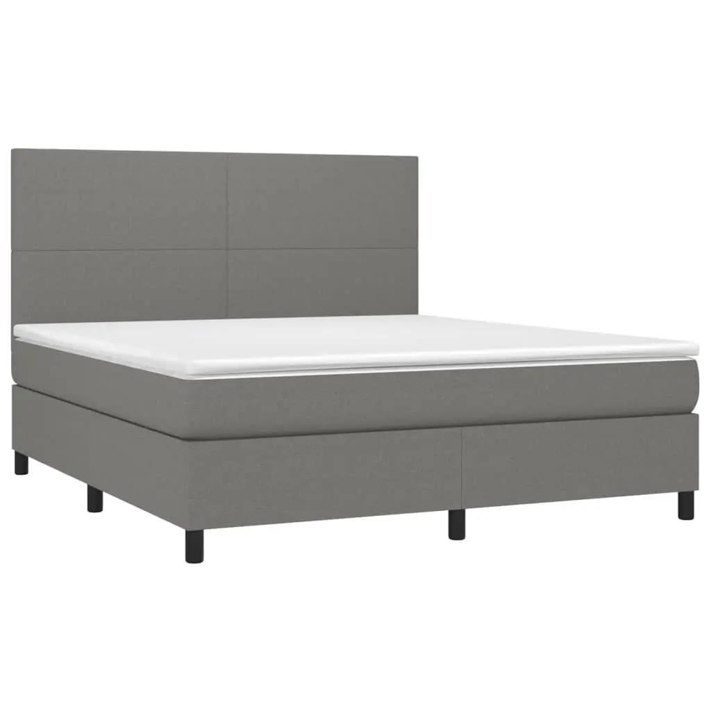 Queen Size Box Spring Bed with Adjustable Headboard and Pocket Spring Mattress Dark Grey Fabric