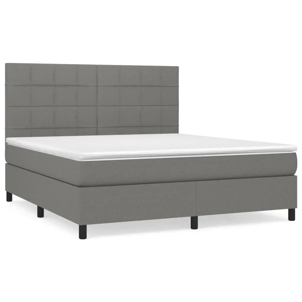 Queen Size Box Spring Bed with Pocket Spring Mattress Dark Grey Fabric Headboard