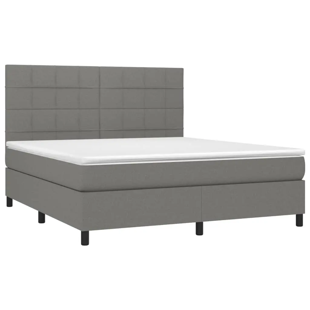 Queen Size Box Spring Bed with Pocket Spring Mattress Dark Grey Fabric Headboard