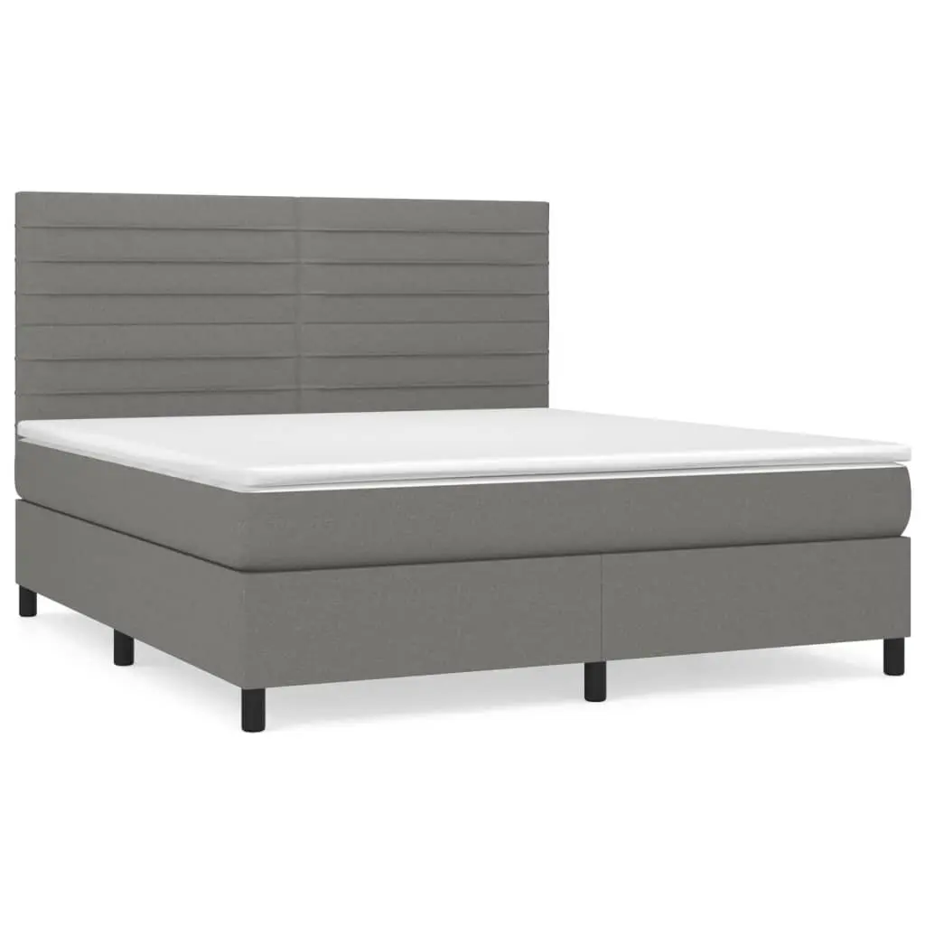 Queen Size Box Spring Bed with Pocket Spring Mattress Adjustable Headboard Dark Grey Fabric