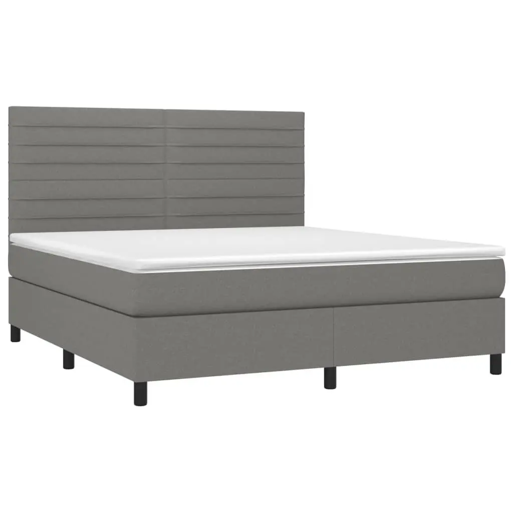 Queen Size Box Spring Bed with Pocket Spring Mattress Adjustable Headboard Dark Grey Fabric