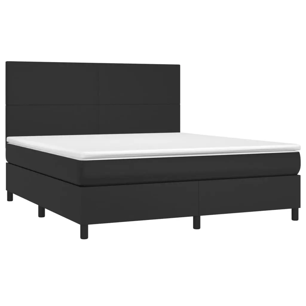 Queen Size Box Spring Bed with Pocket Spring Mattress Adjustable Headboard Black Faux Leather
