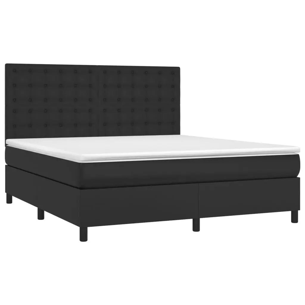 Queen Size Box Spring Bed with Pocket Spring Mattress Black Faux Leather