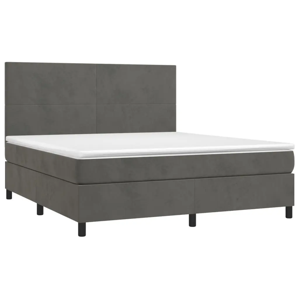 Box Spring Bed with Velvet Headboard and Mattress