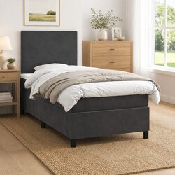 Box Spring Bed King Single 106x203cm Velvet Adjustable Headboard Pocket Mattress