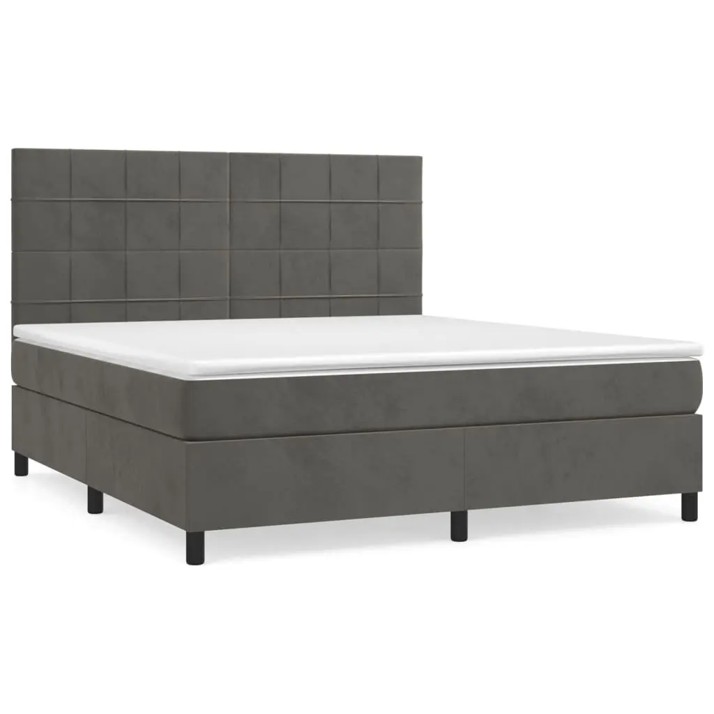 Queen Size Box Spring Bed with Pocket Spring Mattress Grey Velvet Headboard
