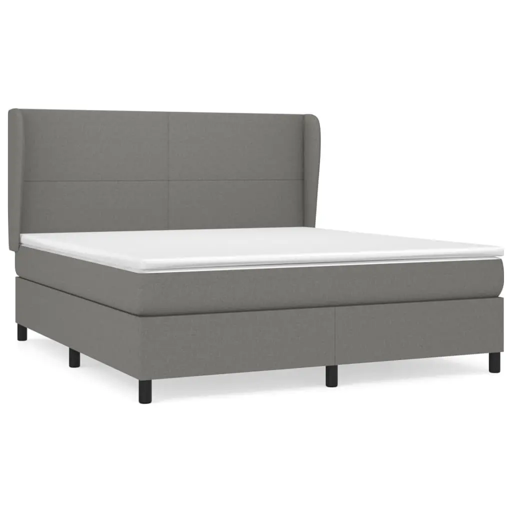 Queen Size Box Spring Bed with Pocket Spring Mattress Dark Grey Fabric Headboard