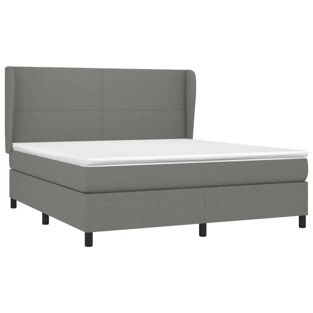Queen Size Box Spring Bed with Pocket Spring Mattress Dark Grey Fabric Headboard